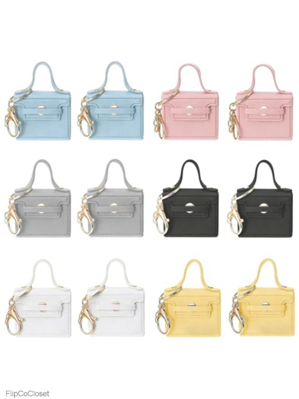 12 Pcs Mini PU Leather Handbag Keychains Women Coin Purse Wallet Keyrings Party